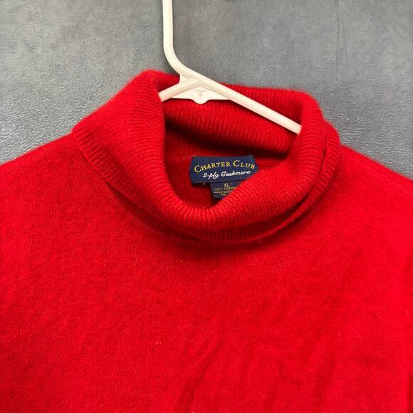 Charter Club Cashmere Sweater XL Red 2-Ply Turtleneck Pullover Classic Preppy - Picture 6 of 16